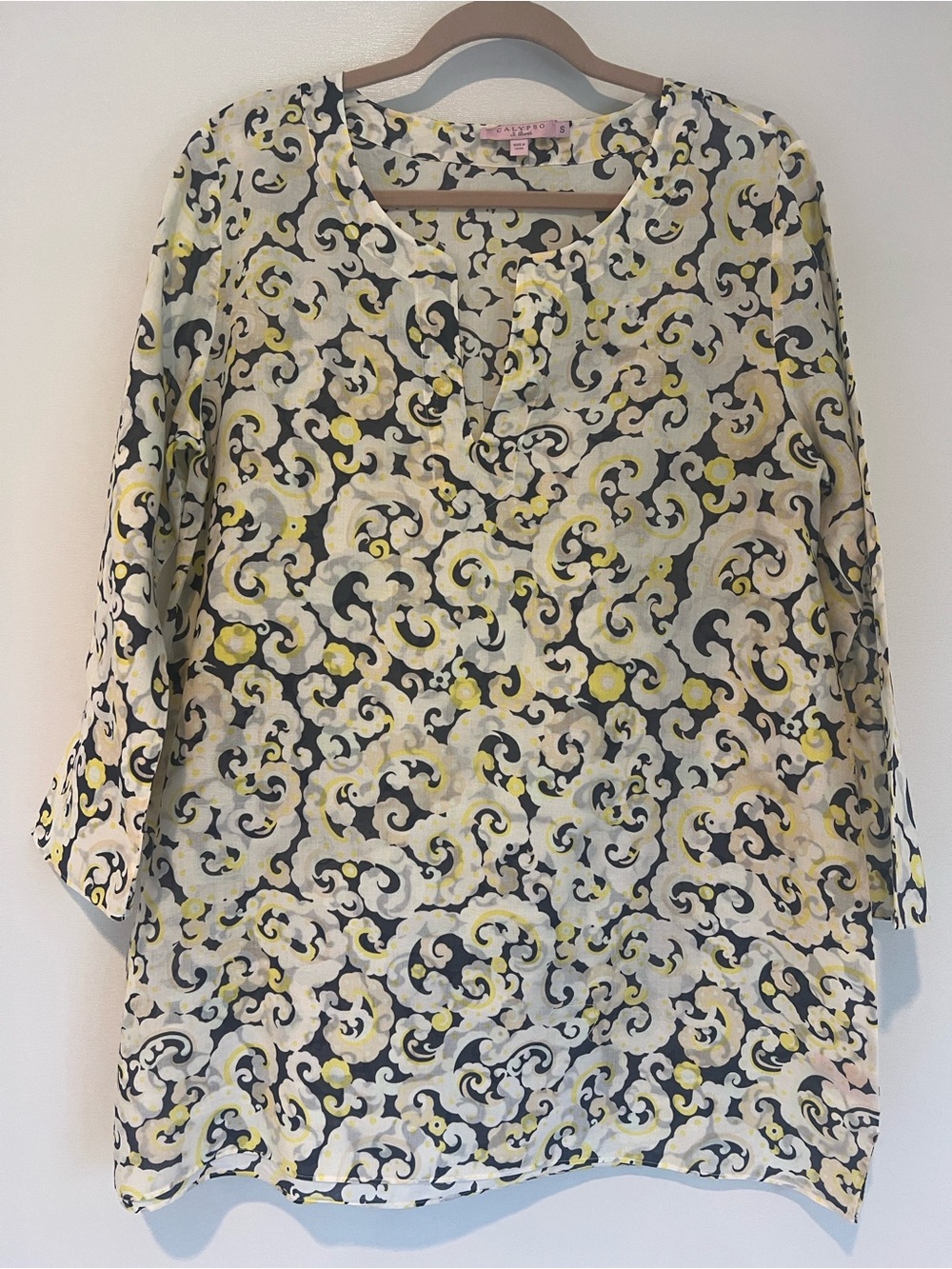 Calypso St. Barth Yellow, Black & Cream Printed Tunic